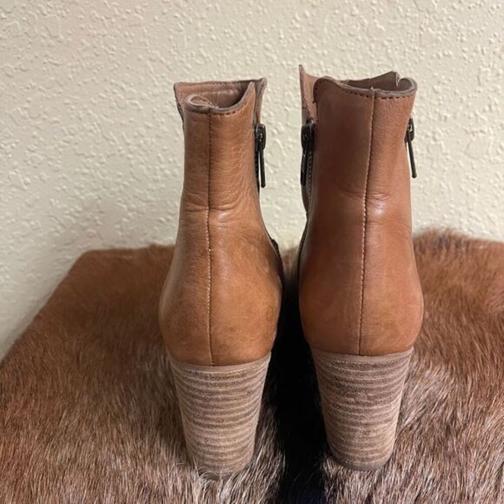 Diba True Womens 7.5 Leather Block Heel Open Toe Ankle Boots Brown Anthropologie - Picture 4 of 7